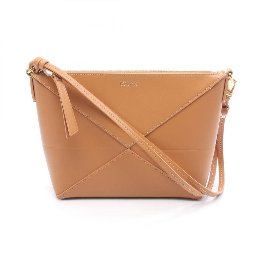 LOEWE Puzzlefold Pouch Clutch Bag Brown Leather
